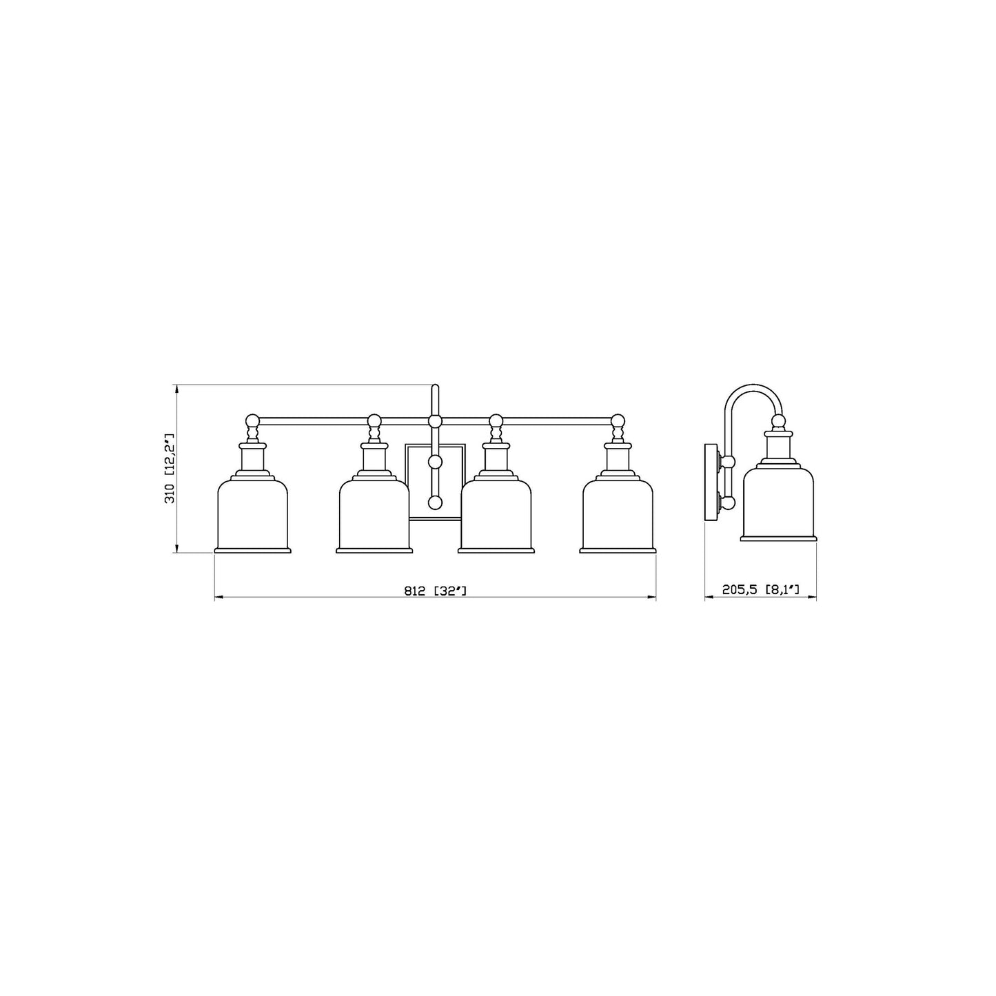 Bryant Bath Vanity Light - line drawing.