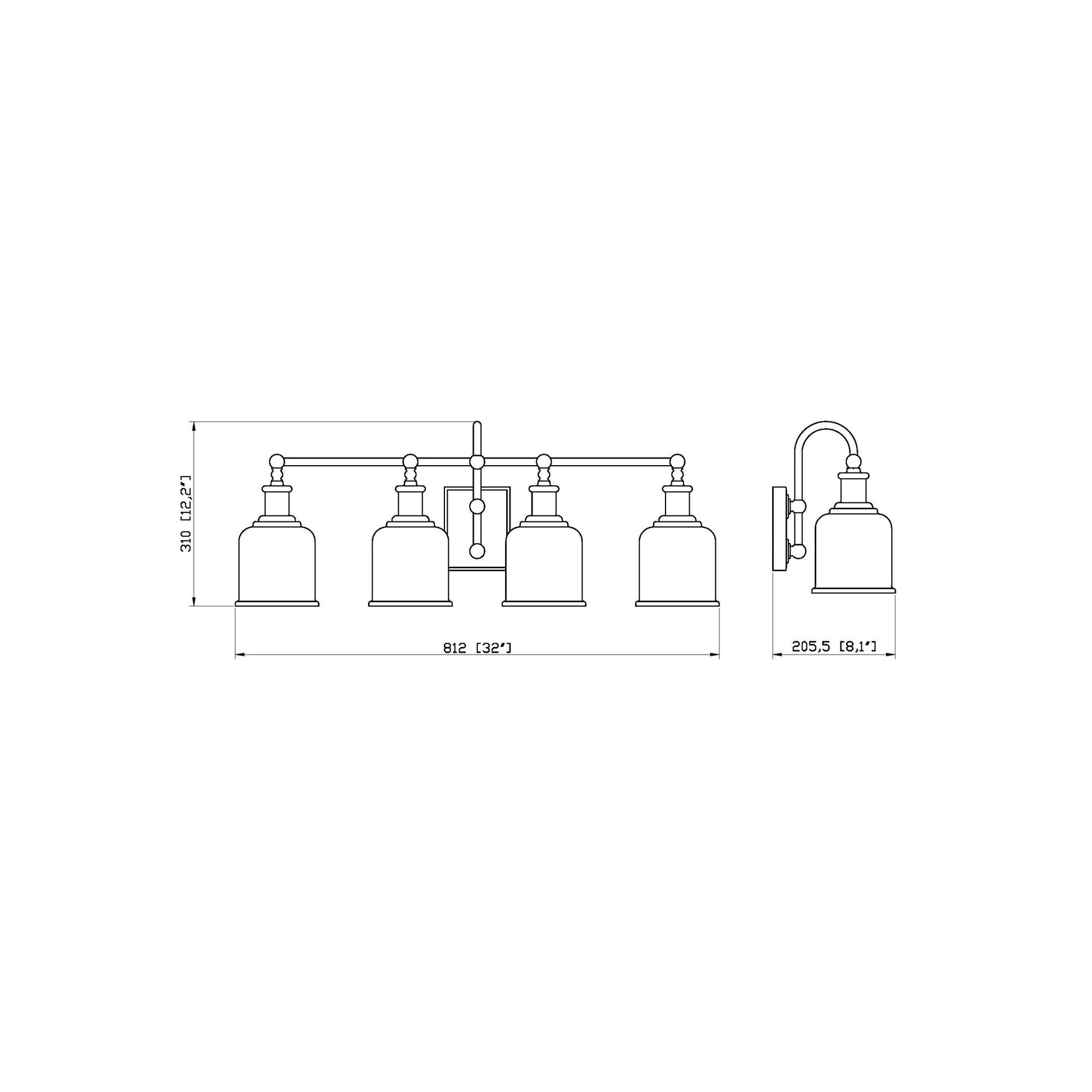 Bryant Bath Vanity Light - line drawing.