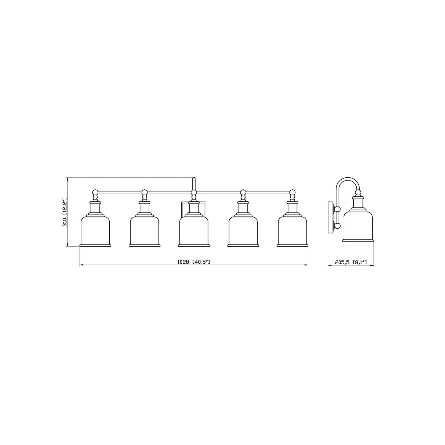 Bryant Bath Vanity Light - line drawing.