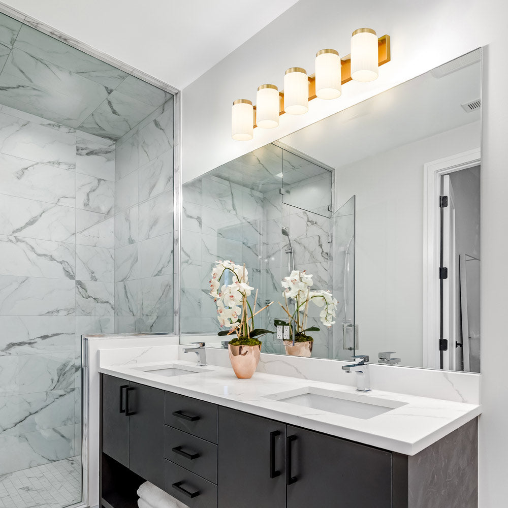 Burk Bath Vanity Light in bathroom.