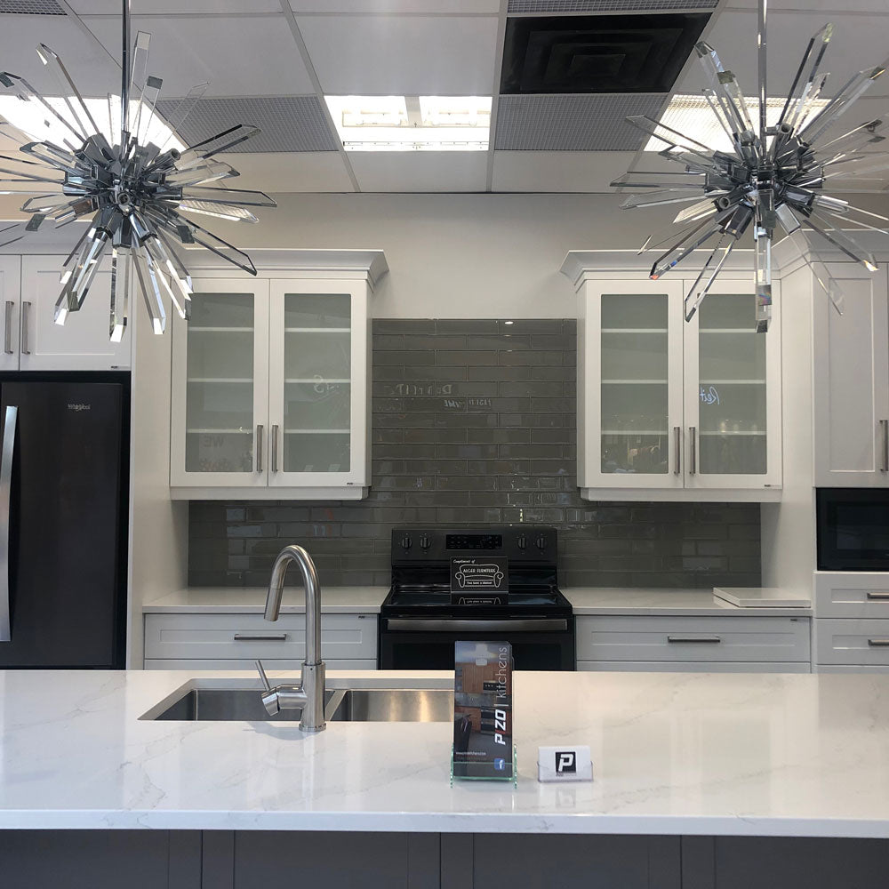 Burst Chandelier in kitchen.