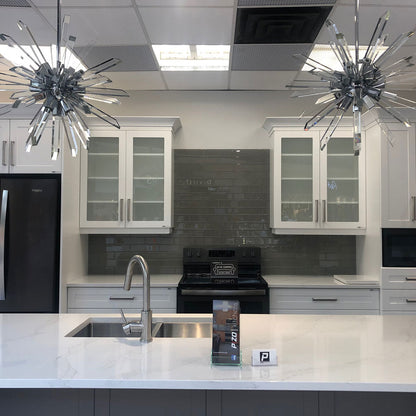 Burst Chandelier in kitchen.