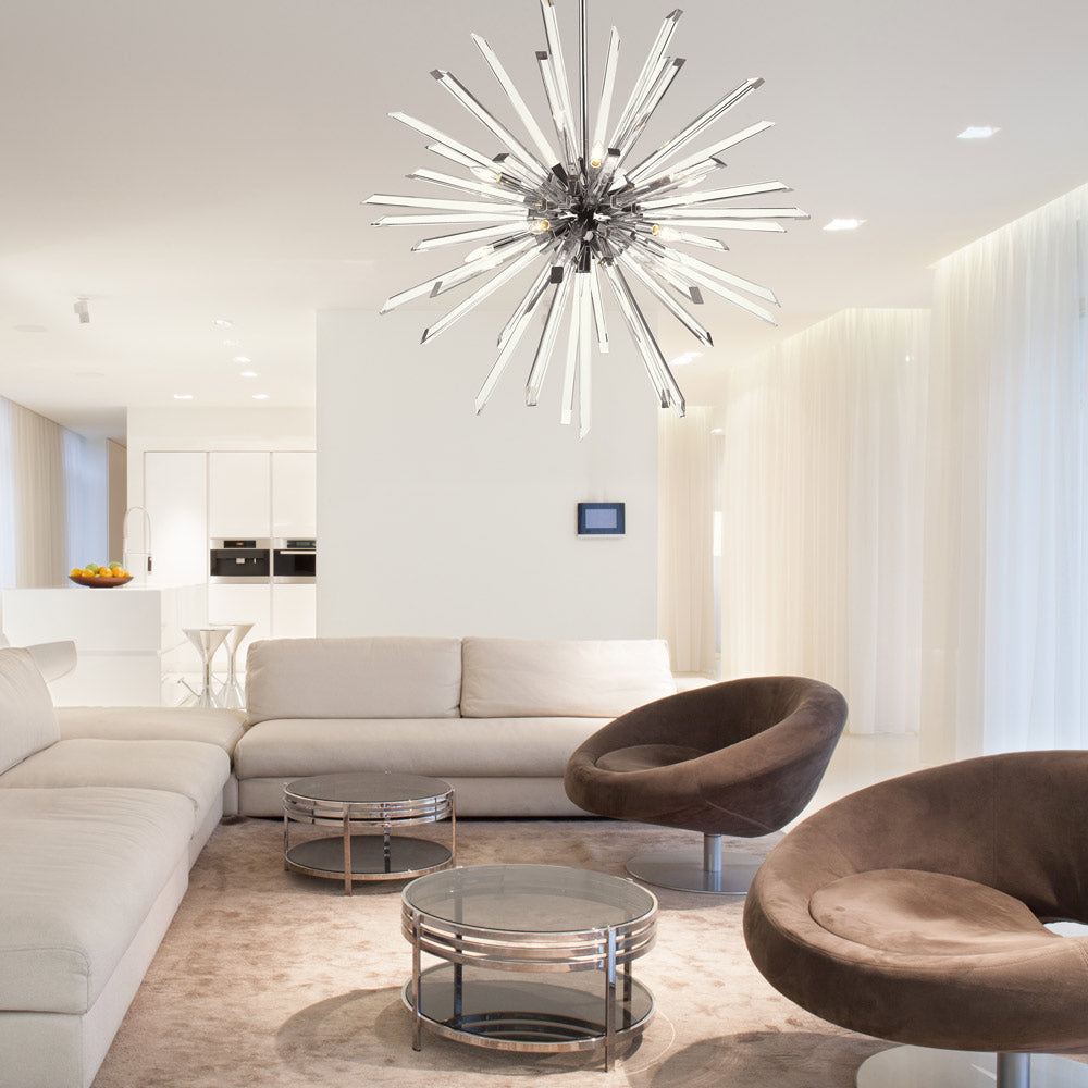 Burst Chandelier in living room.