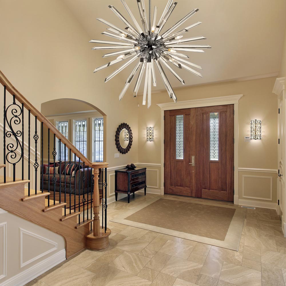 Burst Chandelier in living room.