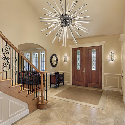 Burst Chandelier in living room.