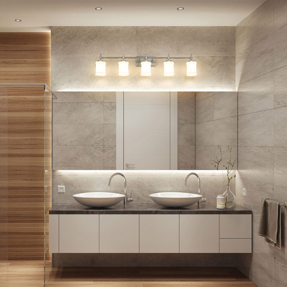 Cadoc Bath Vanity Light in bathroom.