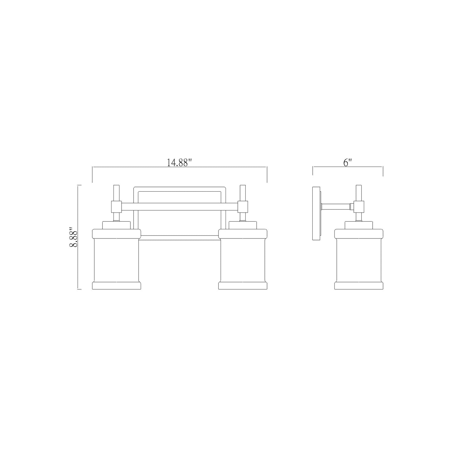 Cadoc Bath Vanity Light - line drawing.