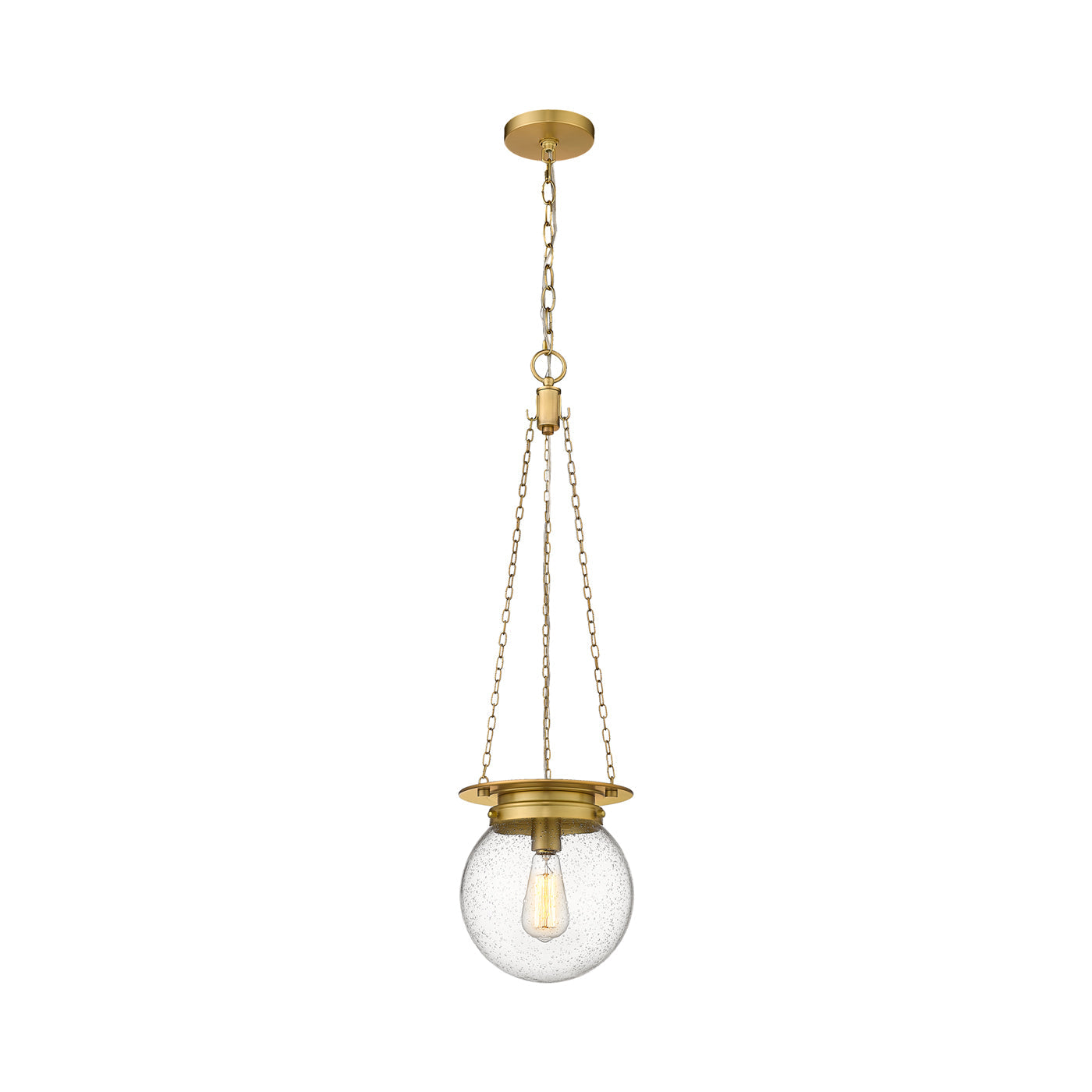 Calhoun Pendant Light in Heritage Brass/Clear Seedy (Small).