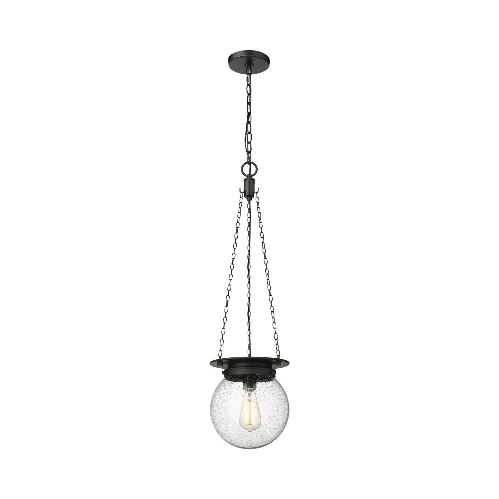 Calhoun Pendant Light in Matte Black/Clear Seedy (Small).