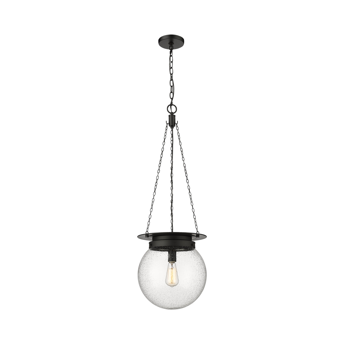 Calhoun Pendant Light in Matte Black/Clear Seedy (Large).