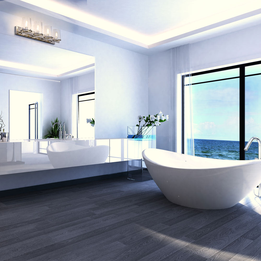 Callista Bath Vanity Light in bathroom.