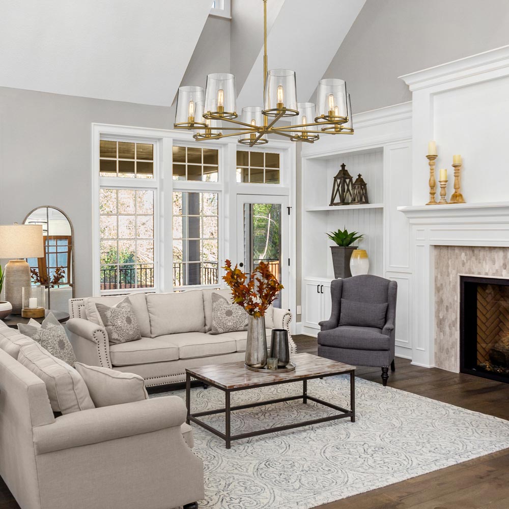 Callista Chandelier in living room.