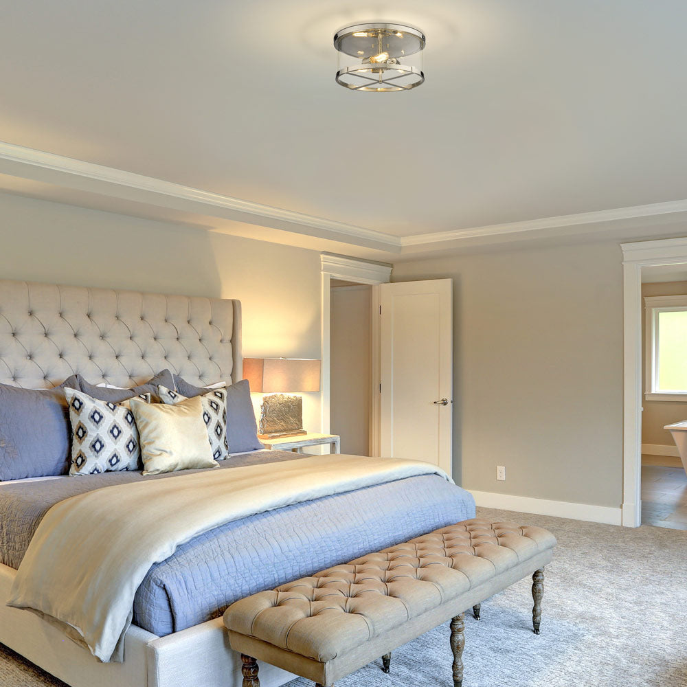 Callista Flush Mount Ceiling Light in bedroom.