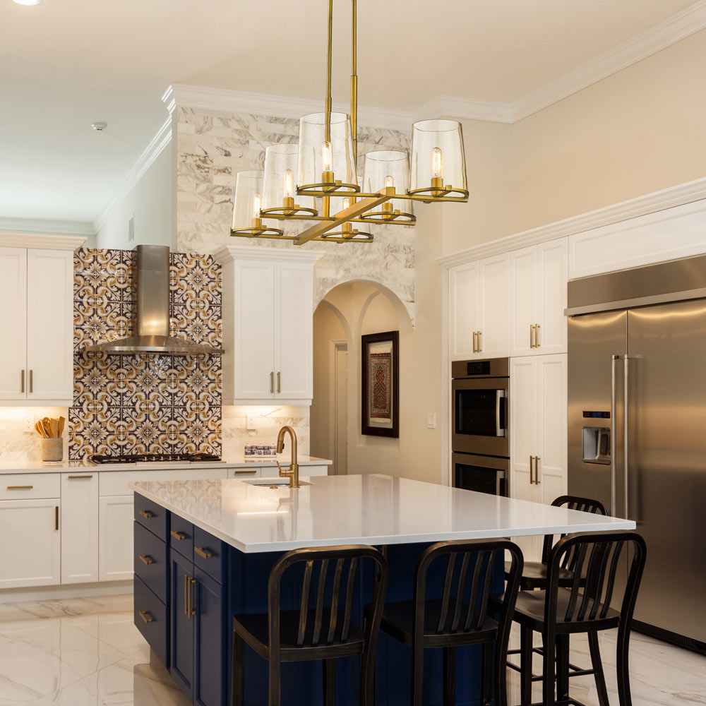 Callista Linear Chandelier in kitchen.