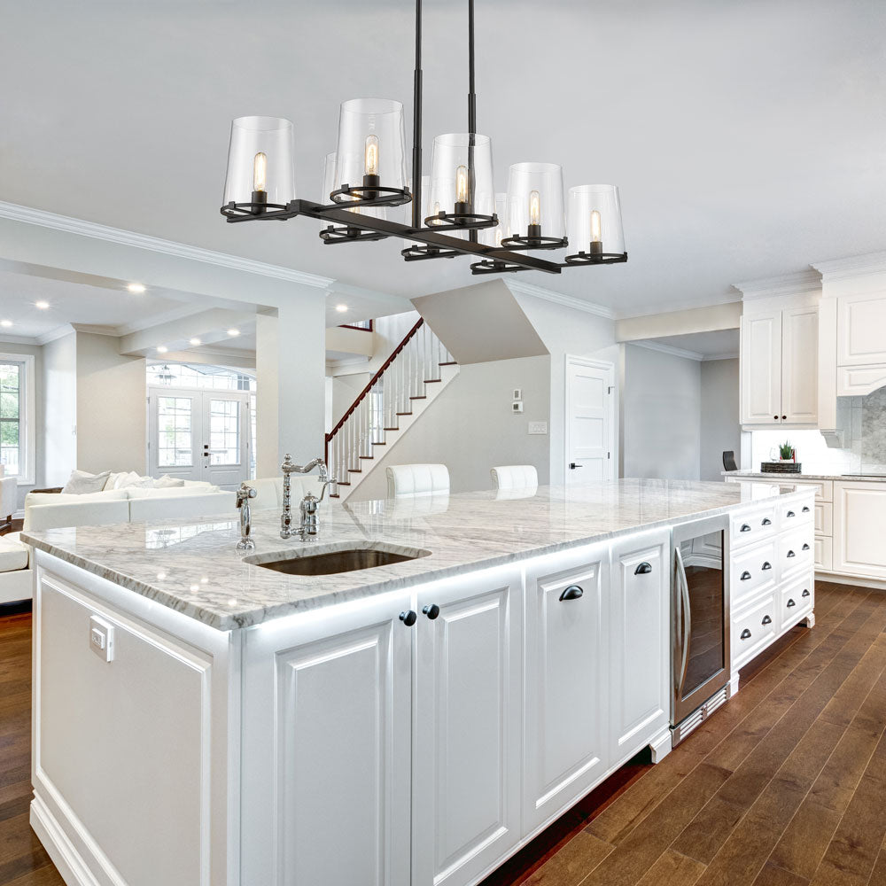 Callista Linear Chandelier in kitchen.