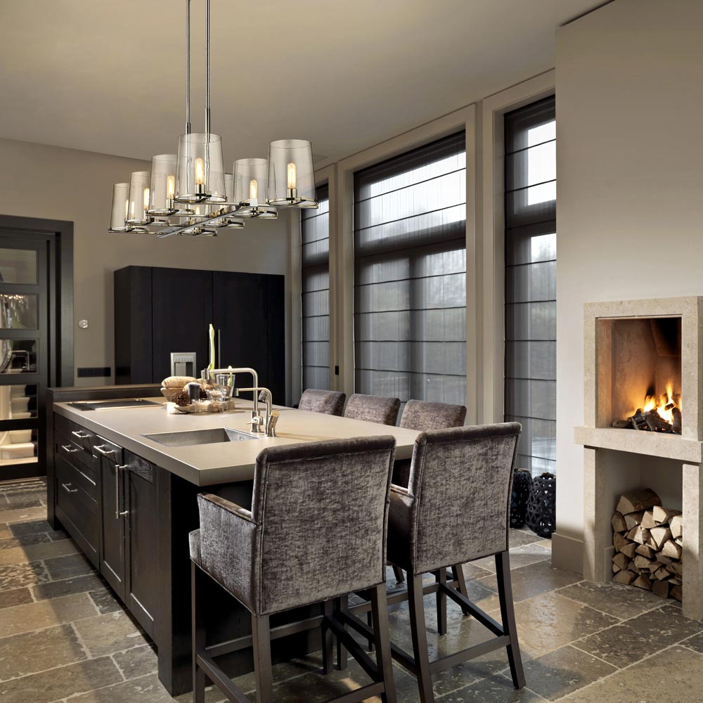 Callista Linear Chandelier in kitchen.