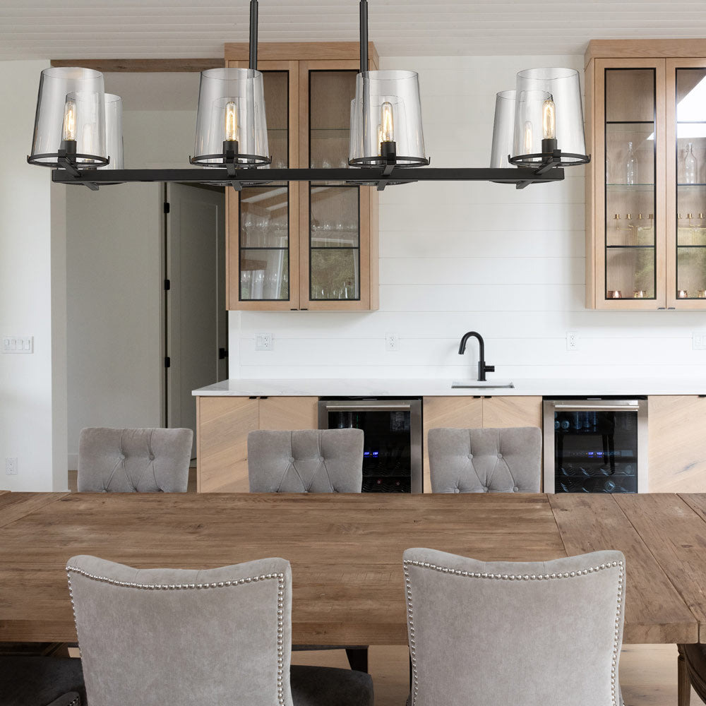 Callista Linear Chandelier in kitchen.