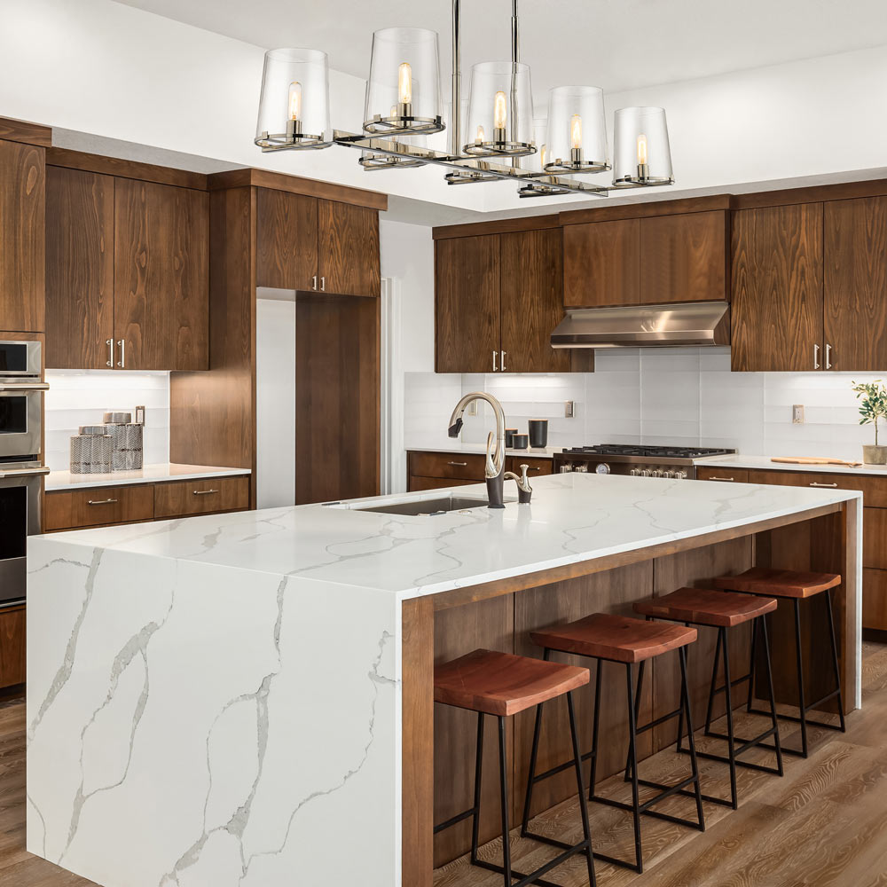 Callista Linear Chandelier in kitchen.