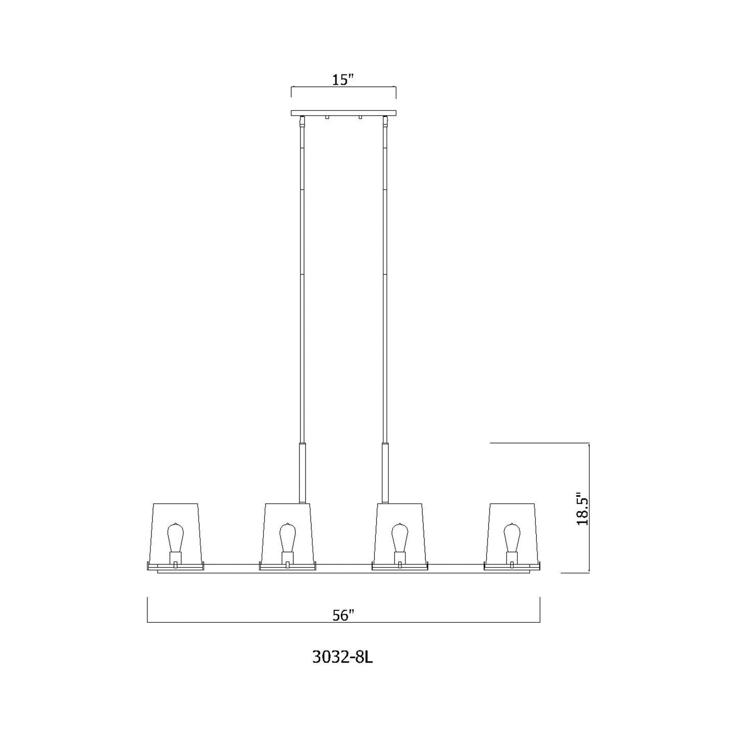 Callista Linear Chandelier - line drawing.