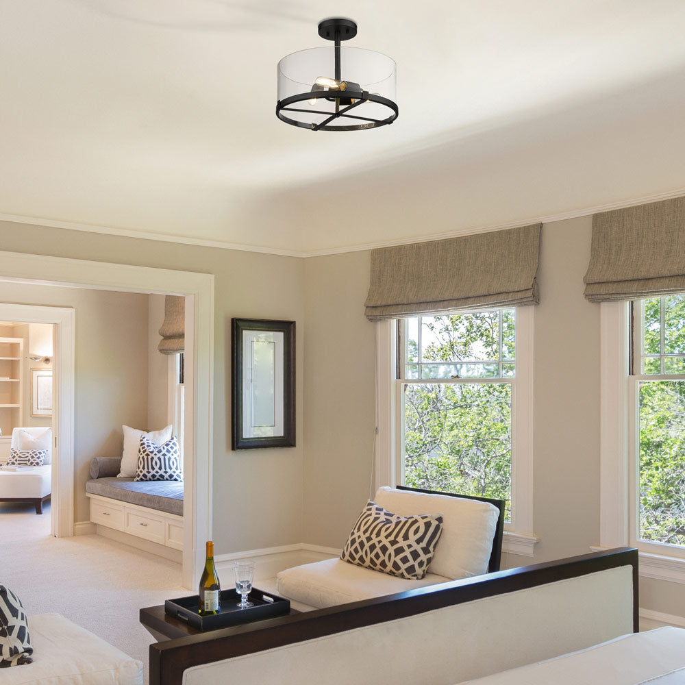 Callista Semi Flush Mount Ceiling Light in bedroom.