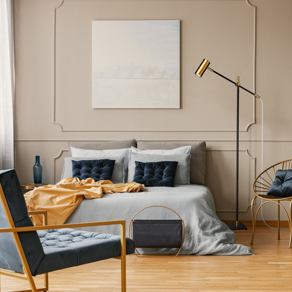 Calumet Floor Lamp in bedroom.
