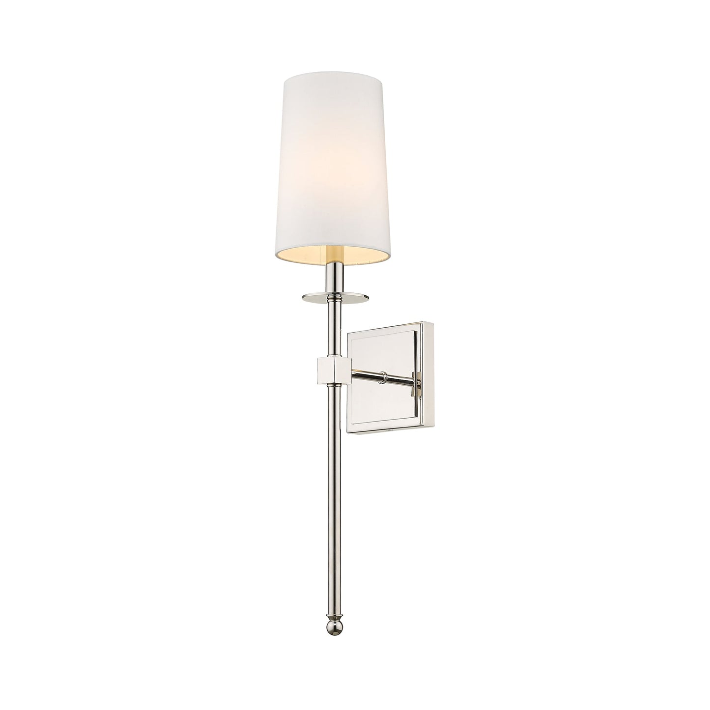 Camila Wall Light in Polished Nickel/White.