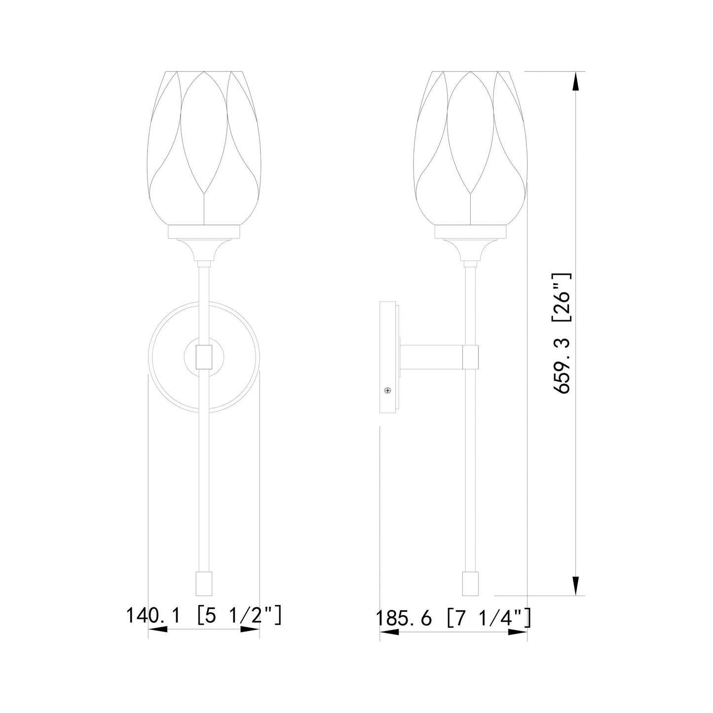 Cassian Wall Light - line drawing.