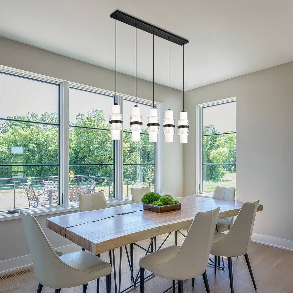 Cayden Linear Chandelier in dining room.