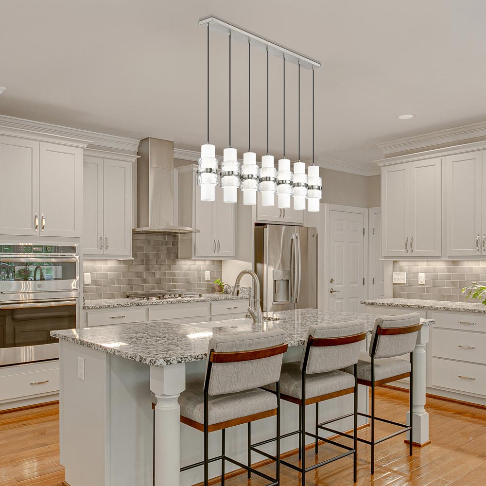 Cayden Linear Chandelier in kitchen.