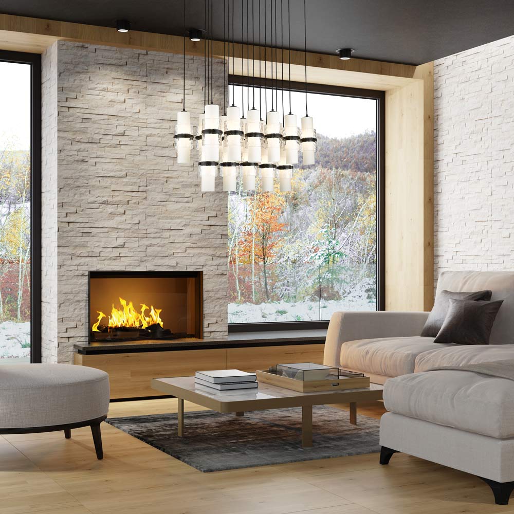 Cayden Linear Chandelier in living room.
