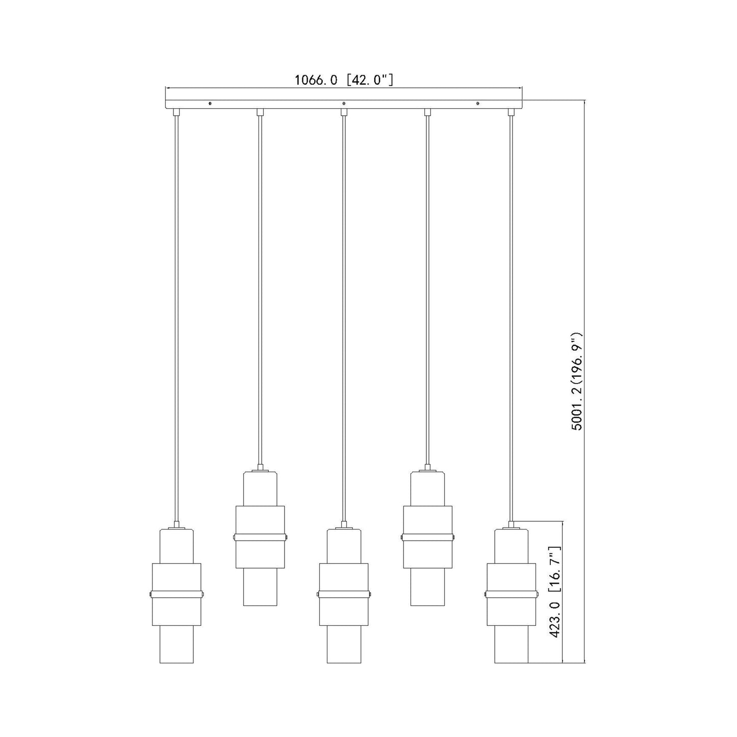 Cayden Linear Chandelier - line drawing.