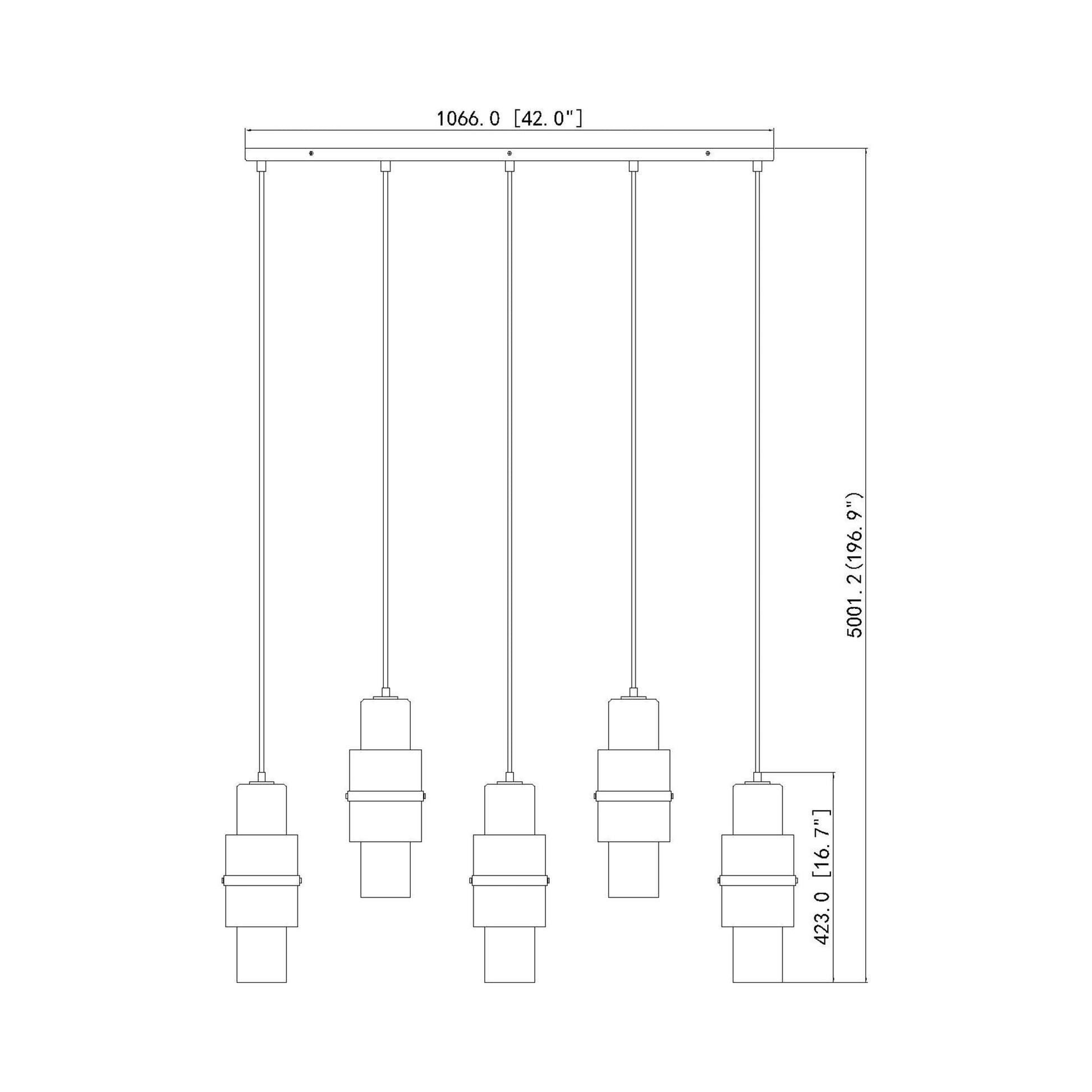 Cayden Linear Chandelier - line drawing.