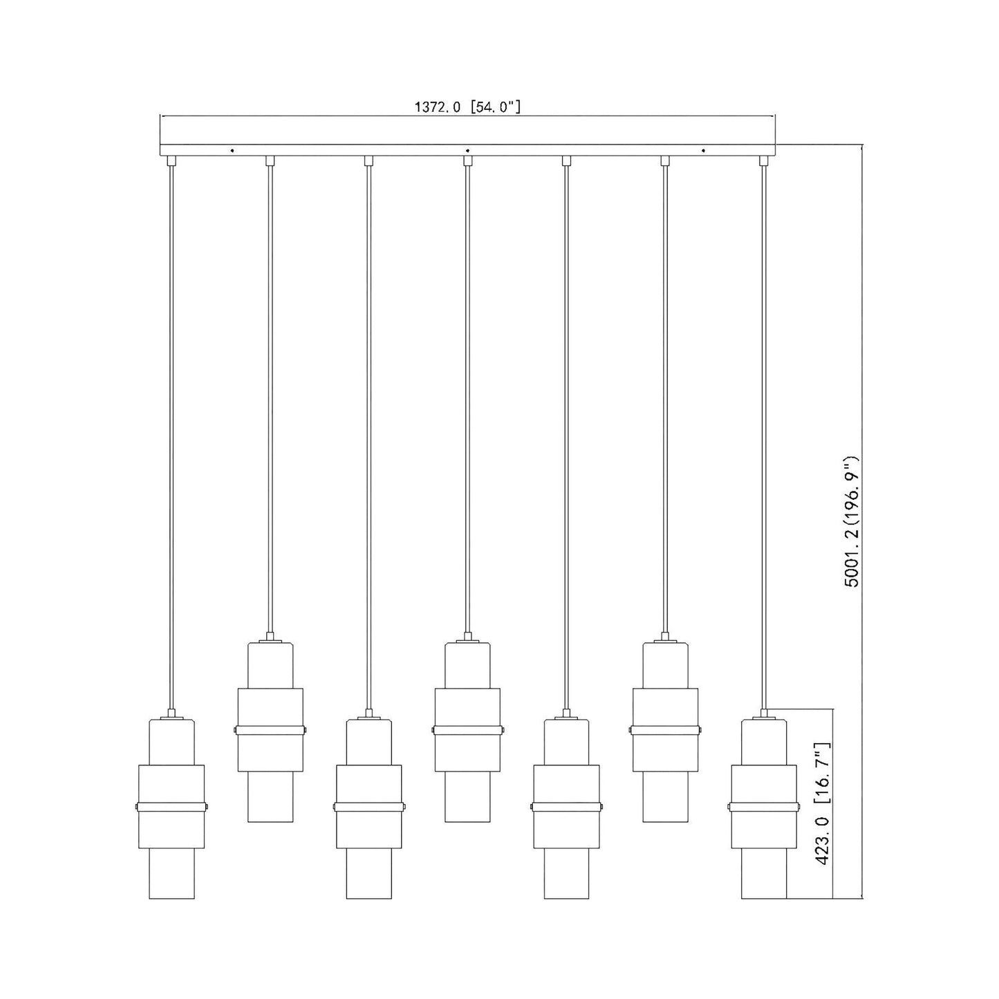 Cayden Linear Chandelier - line drawing.