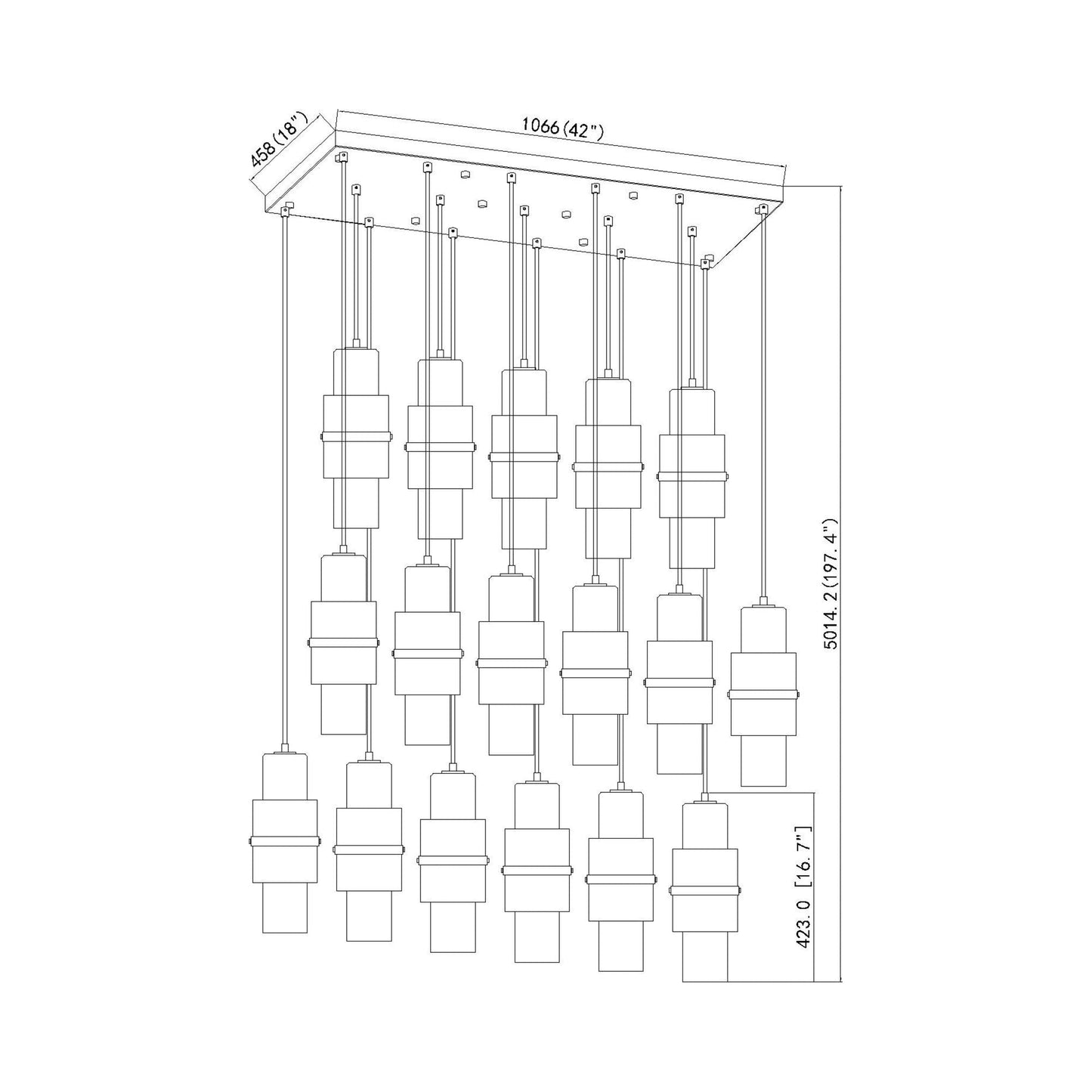 Cayden Linear Chandelier - line drawing.