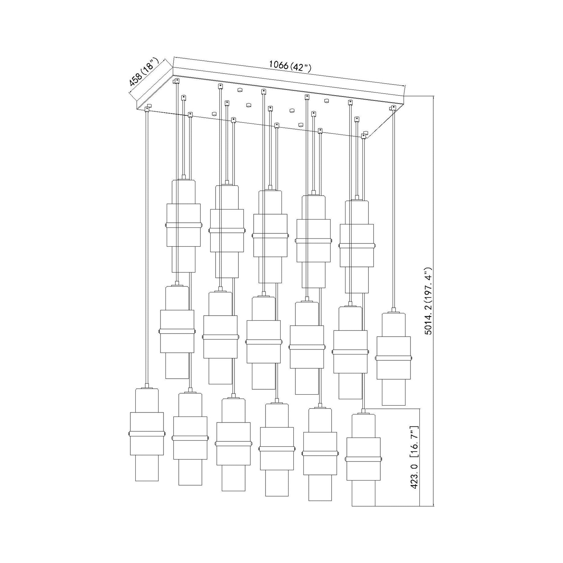 Cayden Linear Chandelier - line drawing.