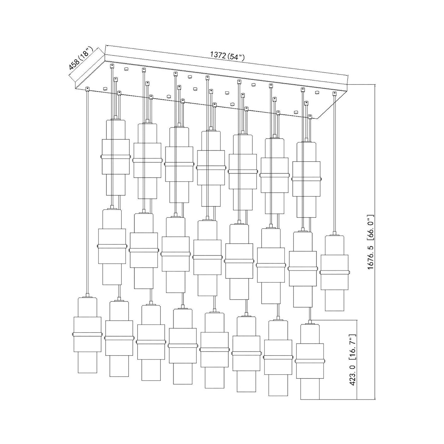 Cayden Linear Chandelier - line drawing.