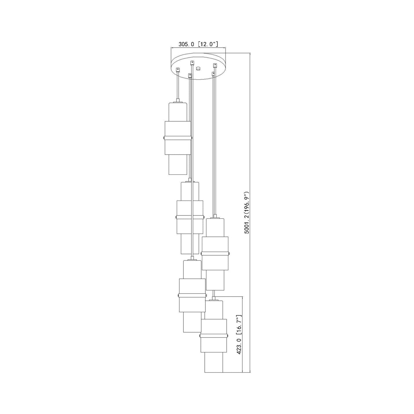 Cayden Round Chandelier - line drawing.