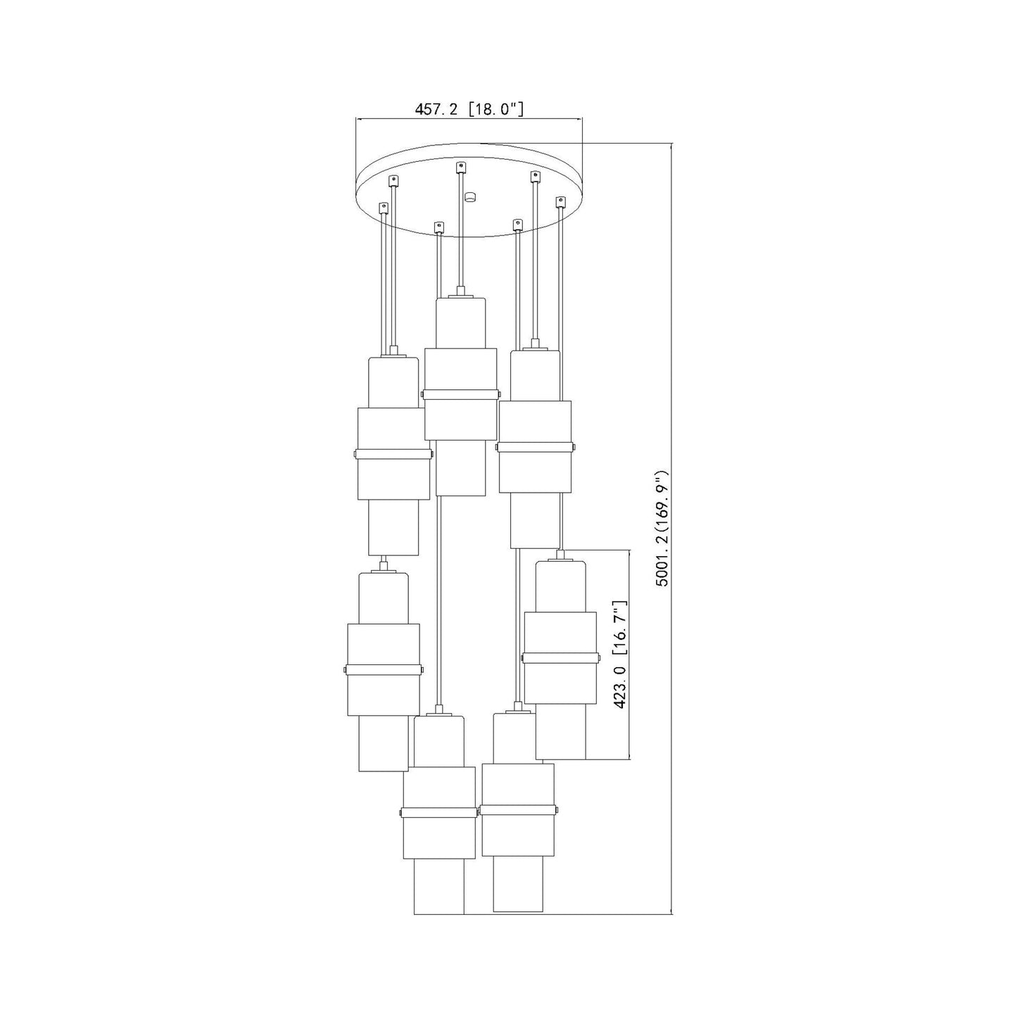 Cayden Round Chandelier - line drawing.