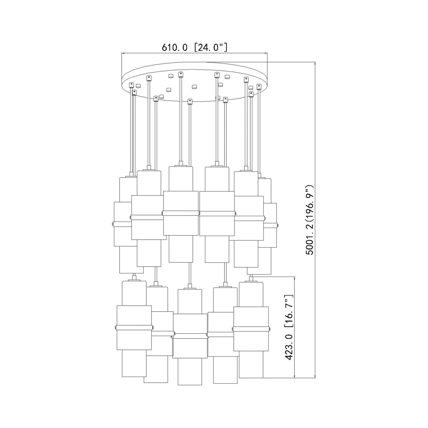 Cayden Round Chandelier - line drawing.