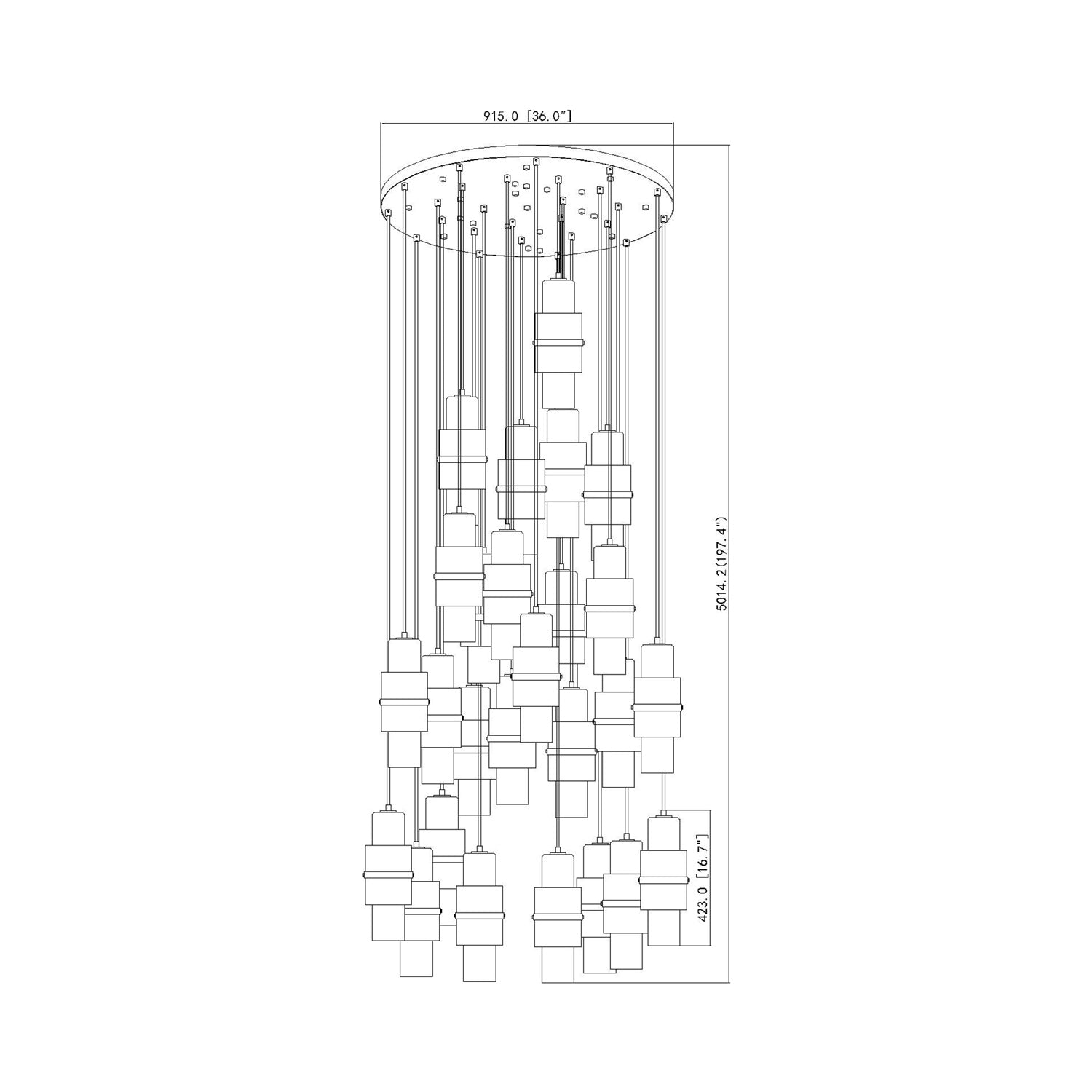 Cayden Round Chandelier - line drawing.
