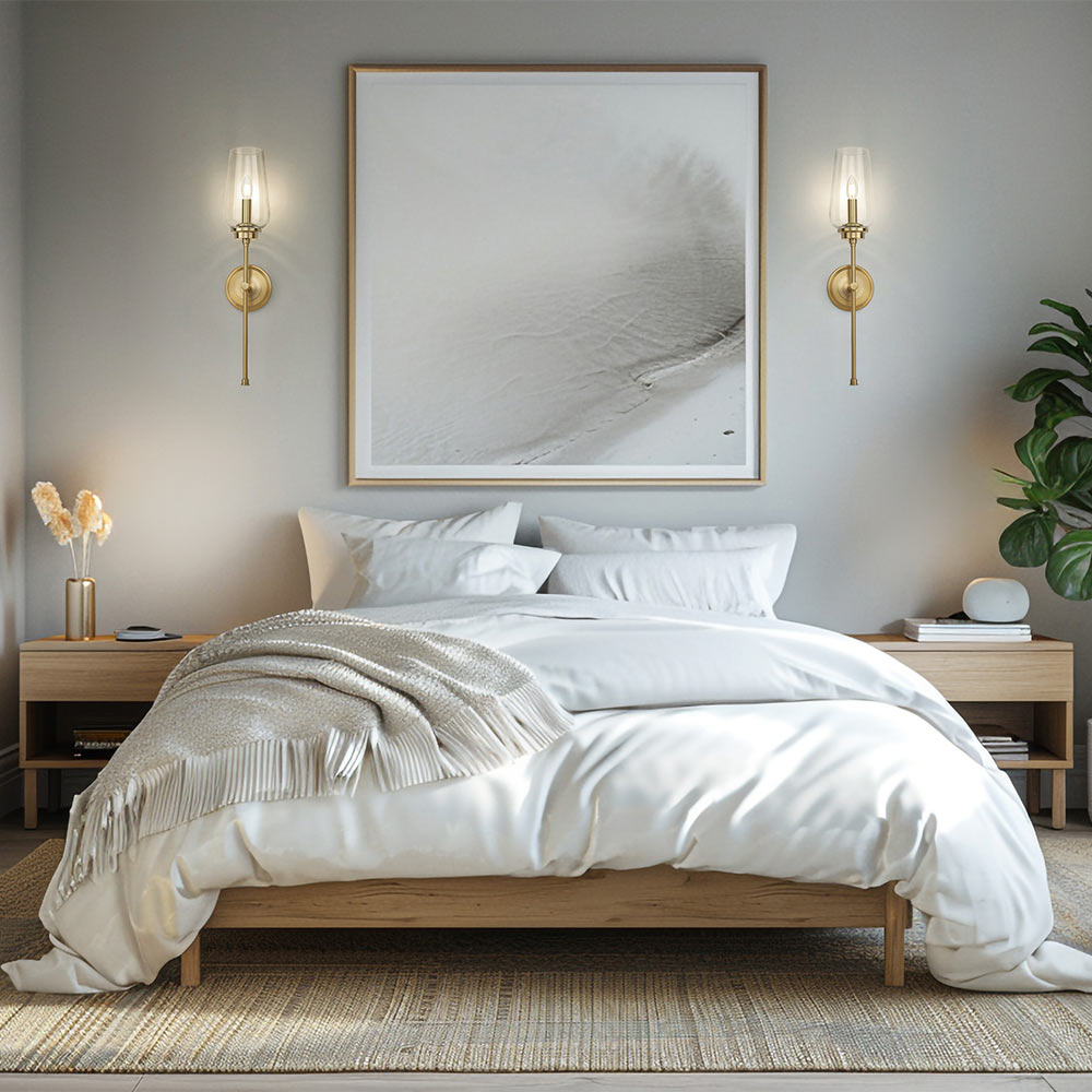 Clara Wall Light in bedroom.