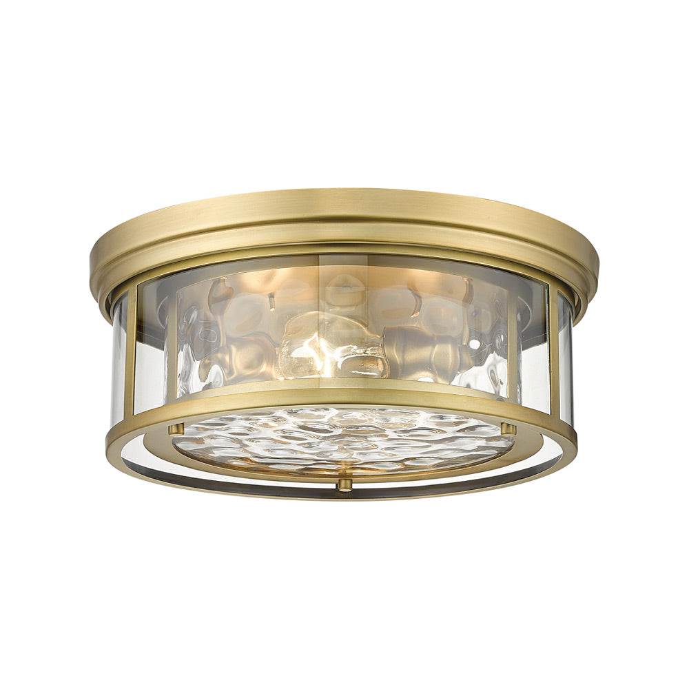 Clarion Flush Mount Ceiling Light in Rubbed Brass (16-Inch).