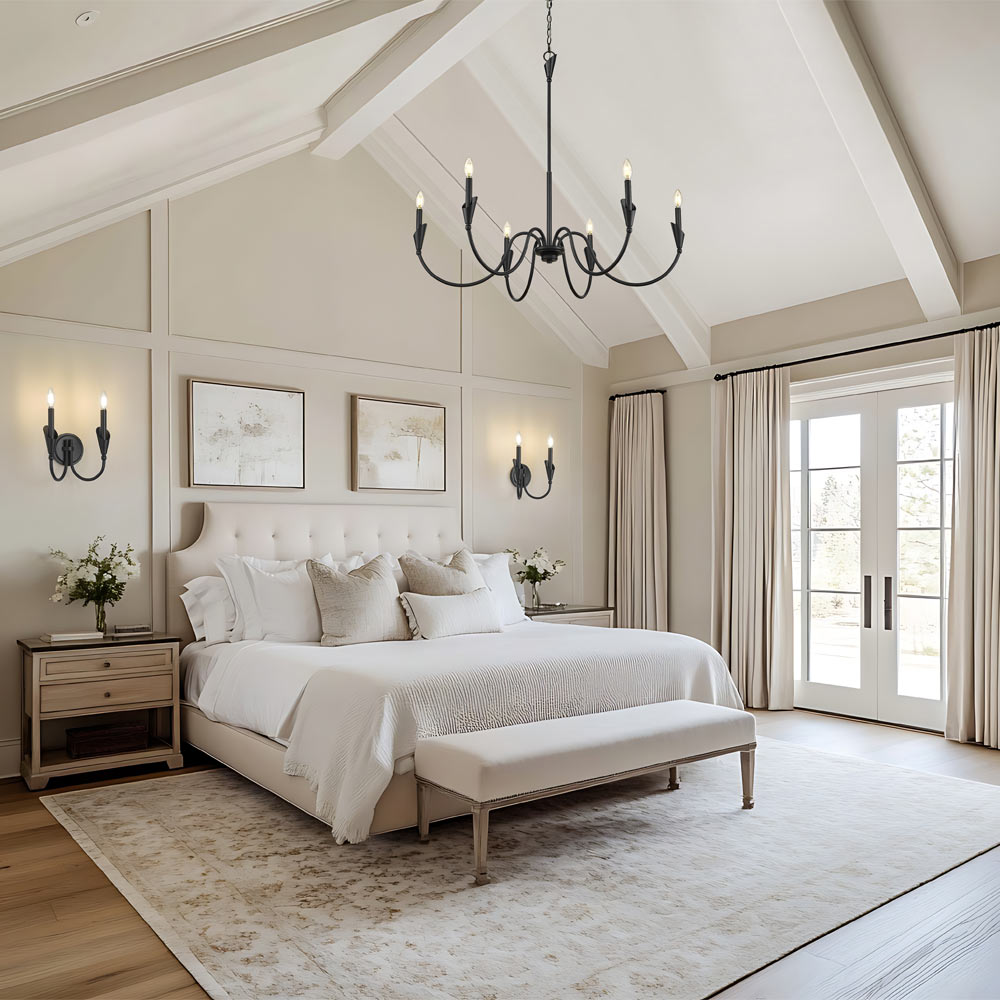 Claudelle Chandelier in bedroom.