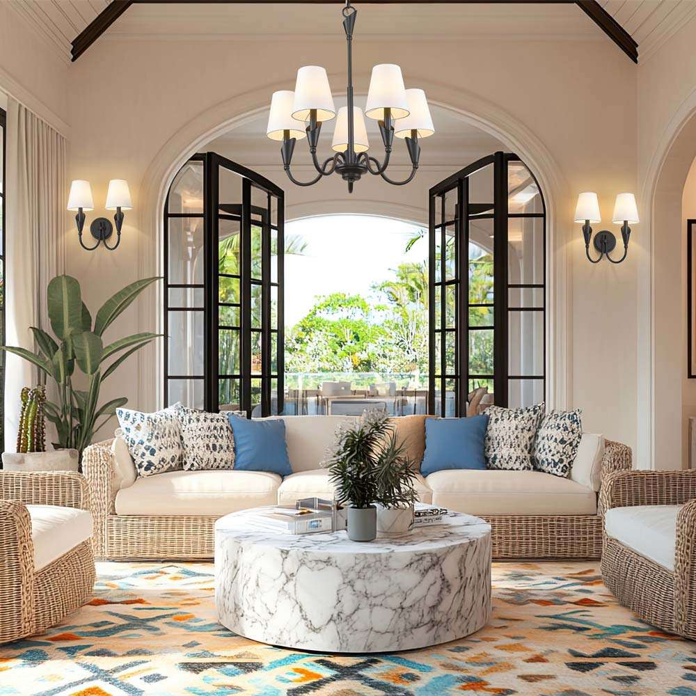 Claudelle Chandelier in living room.