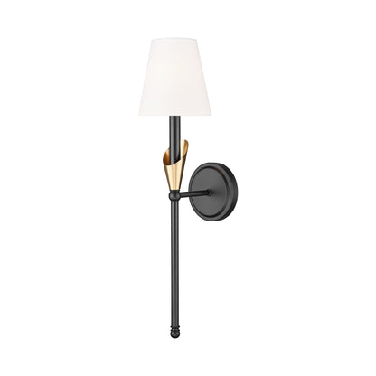 Claudelle Vertical Wall Light in Matte Black/Modern Gold.