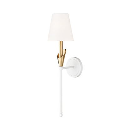 Claudelle Vertical Wall Light in Textured White/Modern Gold.