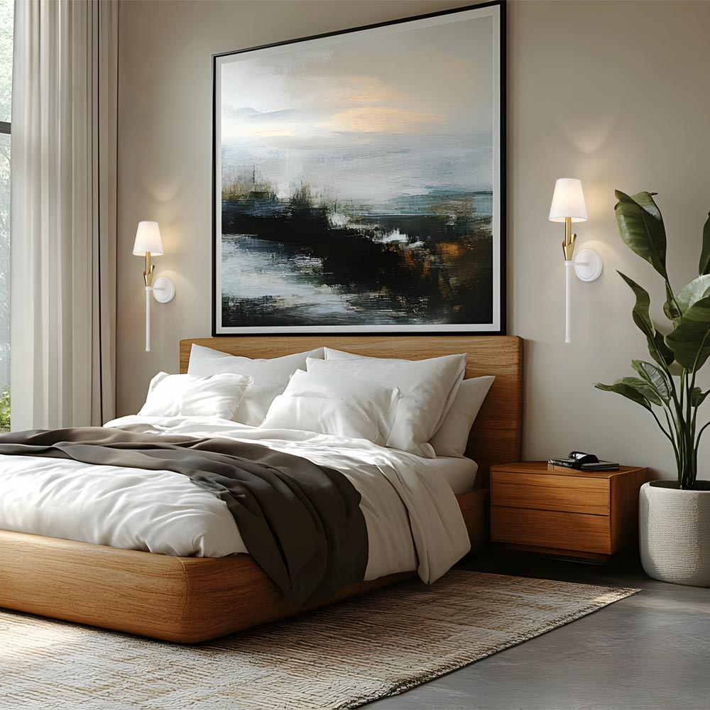 Claudelle Vertical Wall Light in bedroom.
