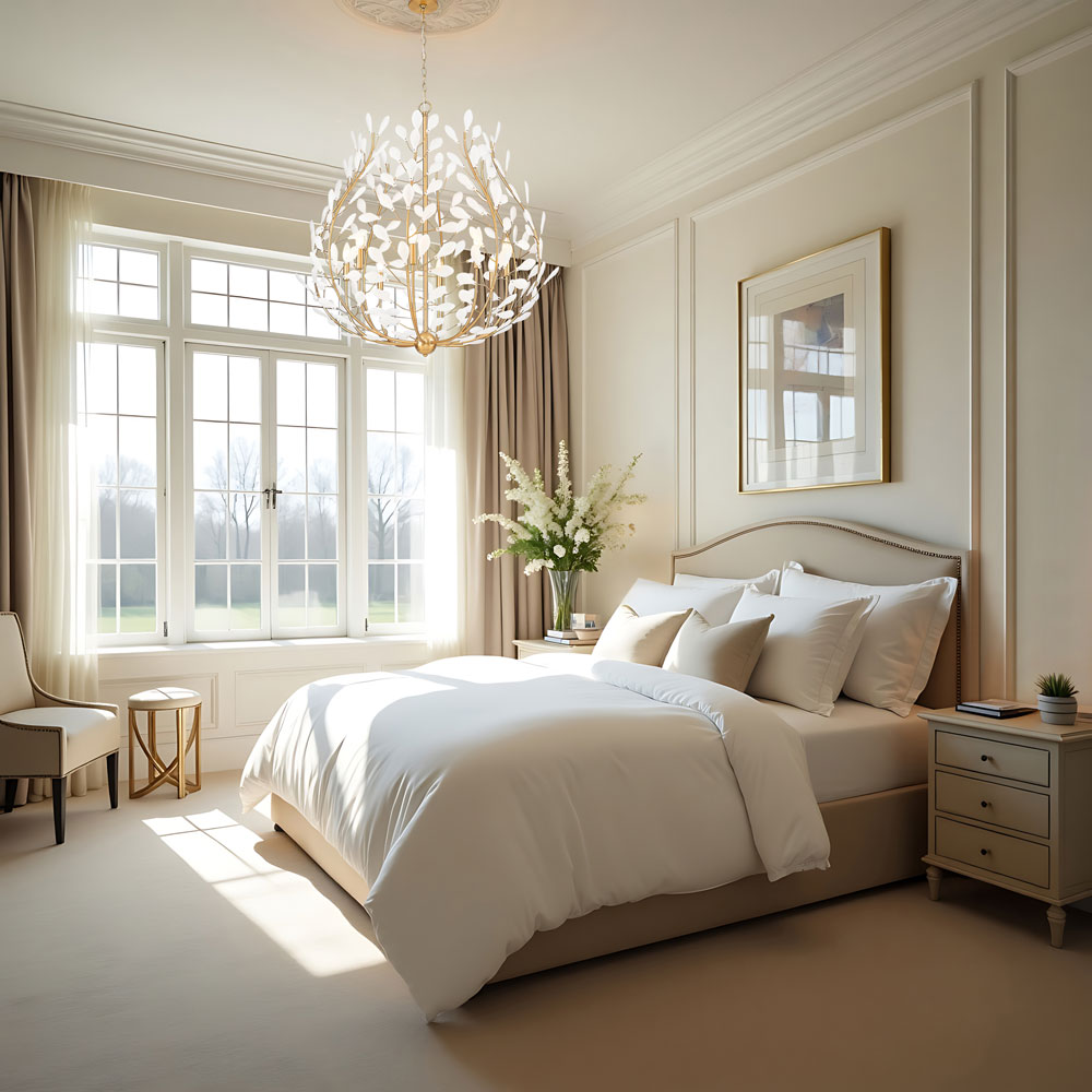 Claudine Chandelier in bedroom.