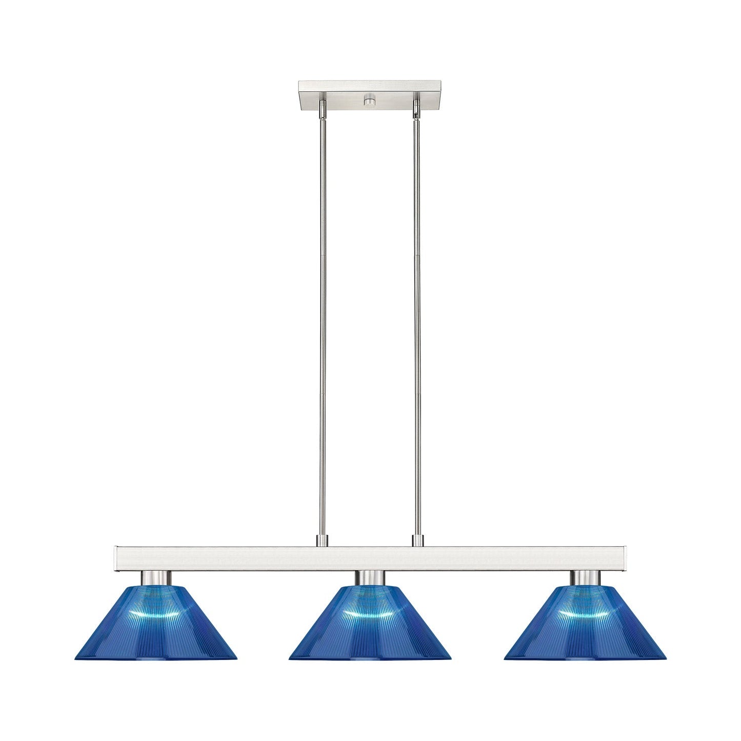 Cobalt Cone Billiard Pendant Light in Brushed Nickel/Dark Blue.