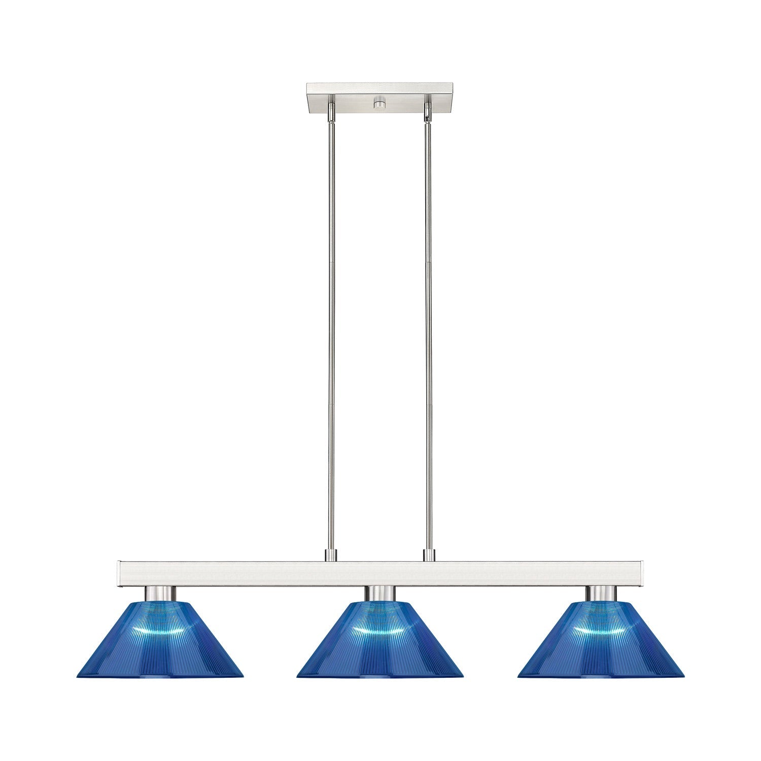 Cobalt Cone Billiard Pendant Light in Brushed Nickel/Dark Blue.